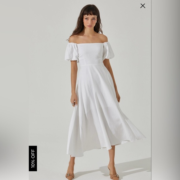 ASTR The Label Off Shoulder Puff Sleeve midi Dress - Picture 1 of 5
